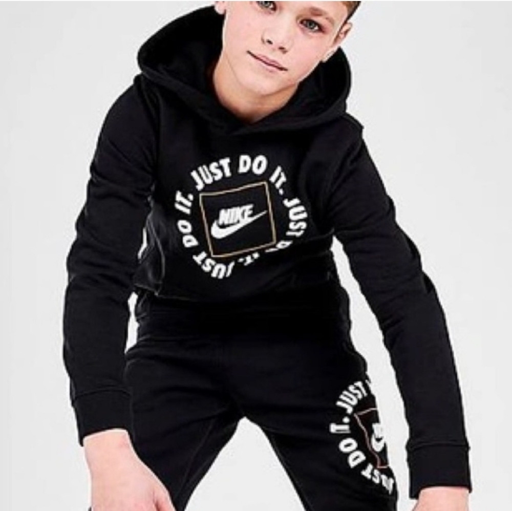 NIKE Big Kids Black Hoodie Just Do It Logo